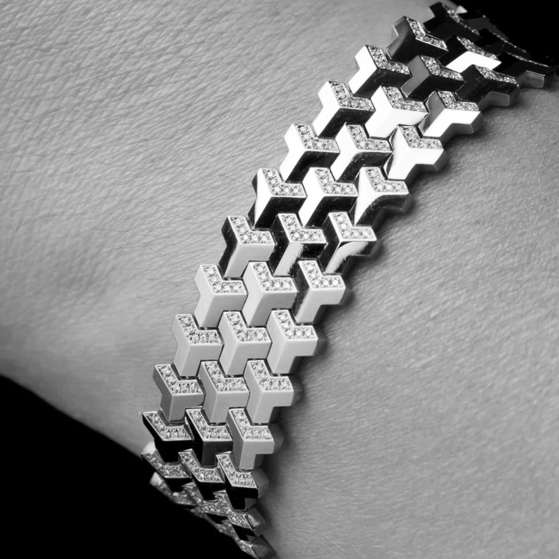 White Gold Armor Bracelet | Triple Row Version