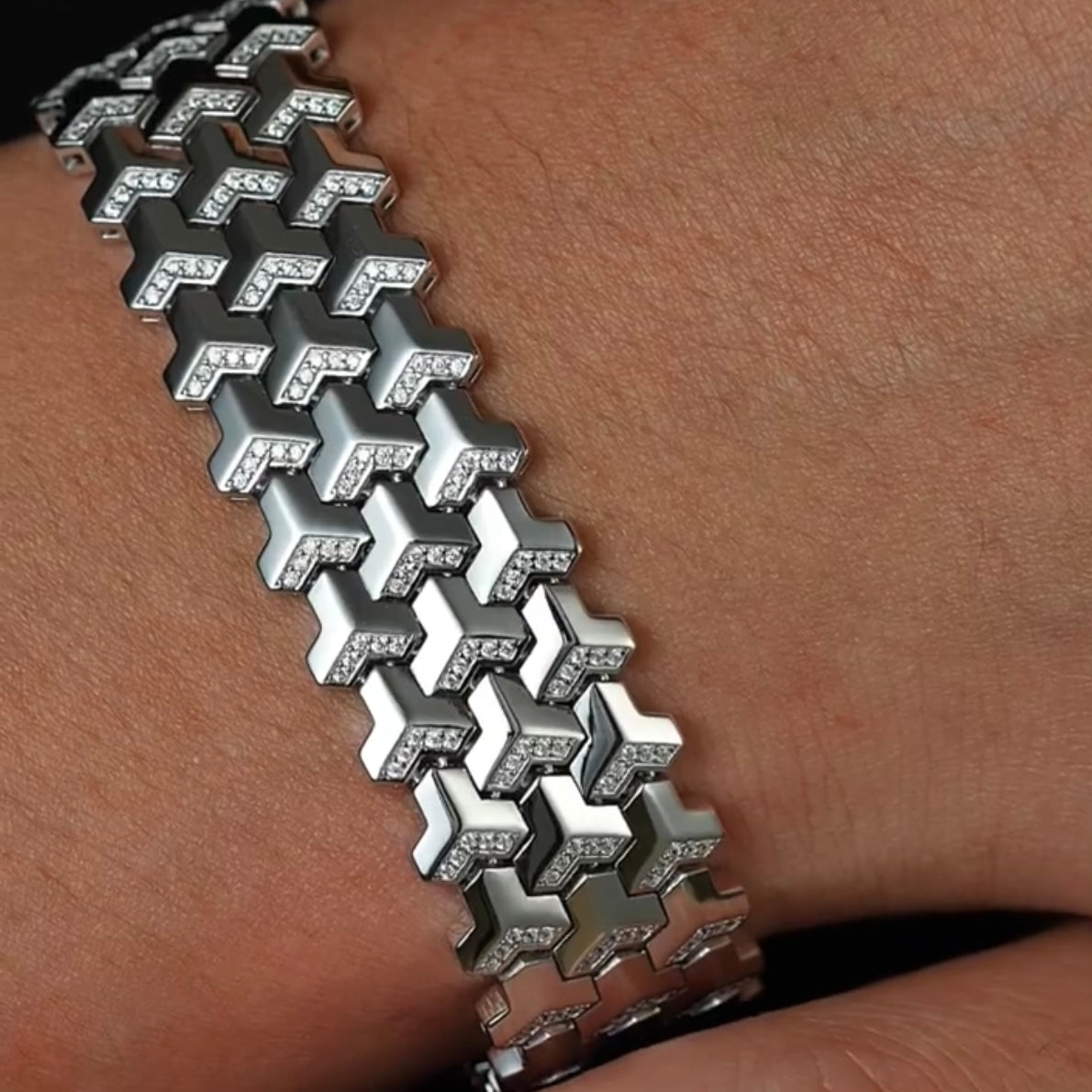 White Gold Armor Bracelet | Triple Row Version